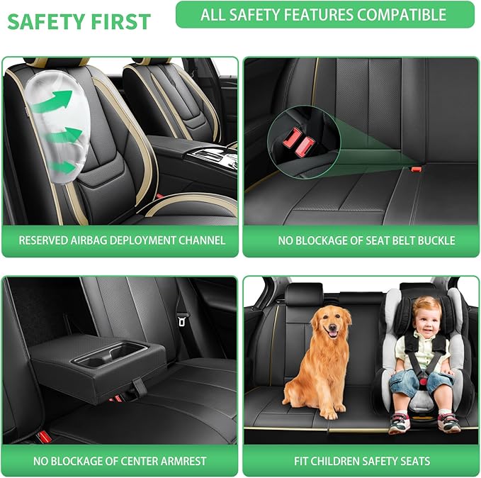 Fit Corolla Car Seat Covers for Toyota Corolla 2000-2024 2025 2026 -Upgraded Premium Waterproof & Breathable Leather,Airbag Compatible,All-Weather Seat Cushion Protector,Full Set,Black-Beige