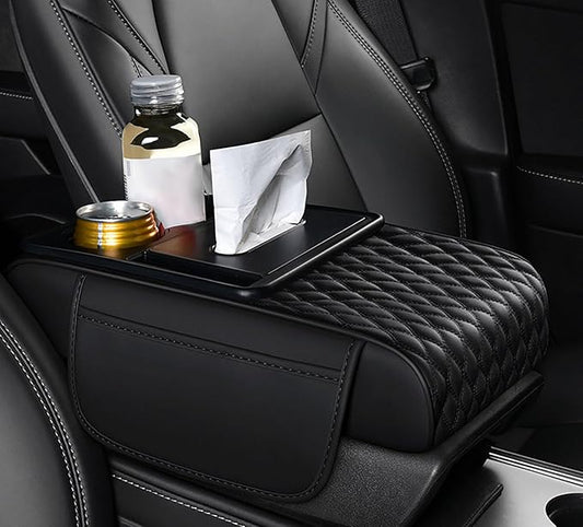 Car Armrest Center Console Cover for Acura Integra 2022–2025, Center Console Pad with Cup Holder, Multifunctional Armrest Cushion,B Black