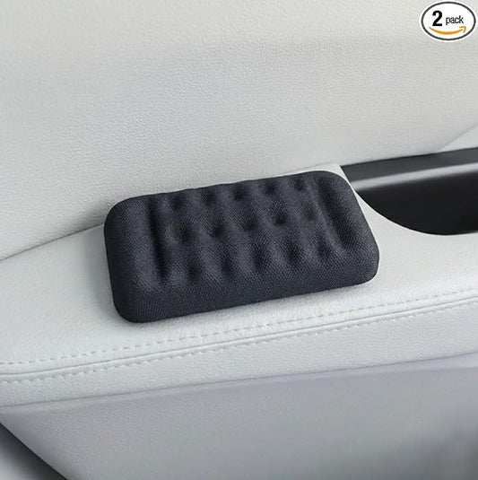 Elbow Rest Pads for Car, 2-Pack Memory Foam Armrest Cushions (5.1 x 2.6 in) for Door Armrest & Center Console, Slim Profile, High-Density Memory Foam, Non-Slip, Includes 4 Adhesive Hook & Loop Strips
