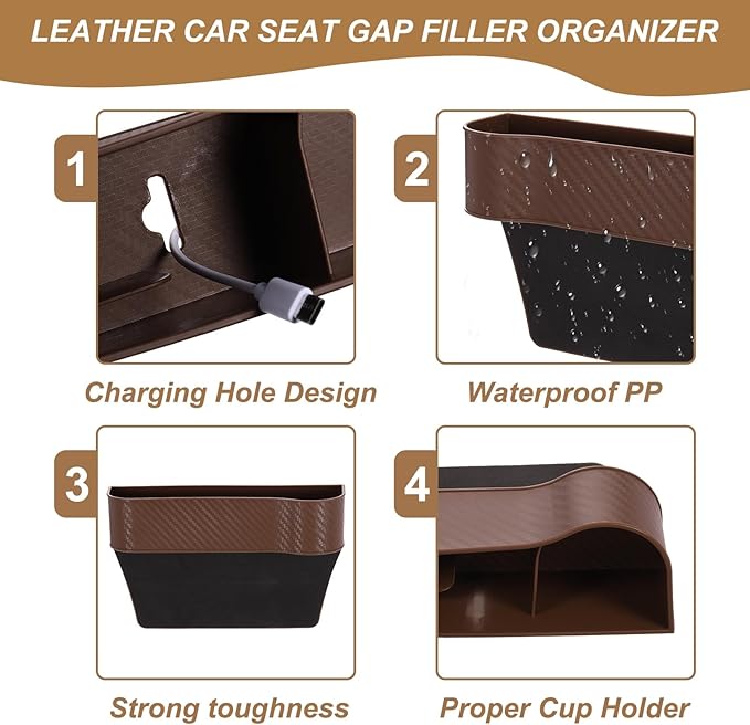 HARFINGTON Car Seat Gap Filler Organizer 10.2 x 6.5 x 2.8 Inch PP Universal Car Organizer Storage Box Between Seat and Console (Left) with Cup Holders for Phone Sunglasses Keys, Pink