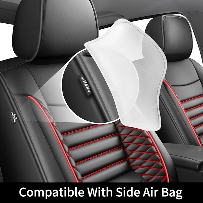 Fit 4Runner Car Seat Covers (5 Seats) for Select Toyota 4Runner 2003-2024 2025 2026 - Full Coverage Leather,Airbag Compatible,Waterproof & All Weather Seat Cushion Protector,Full Set,Black+Red