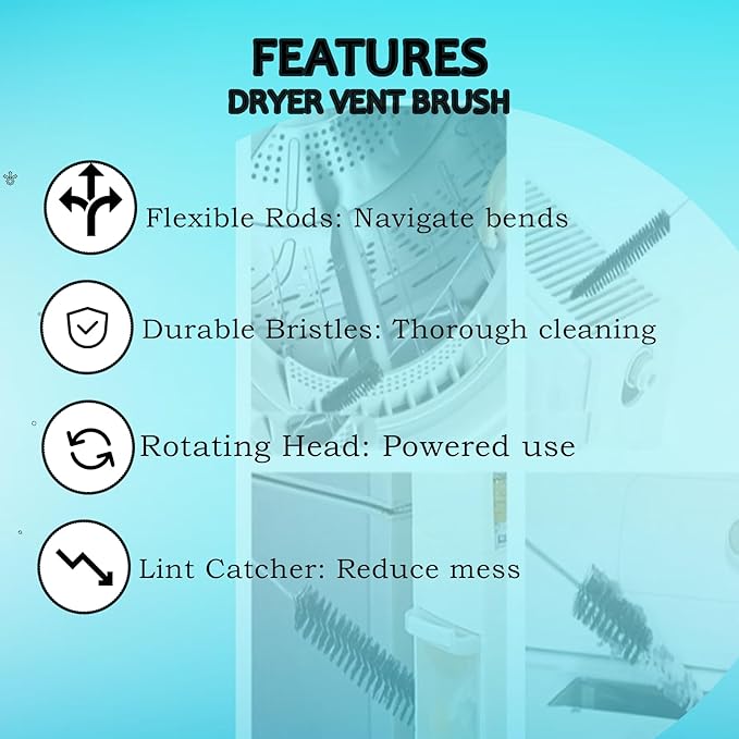 Dryer Vent Cleaner Kit – Flexible Lint Brush for Household Cleaning, Long Refrigerator Coil Brush, Dust & Pet Hair Remover (1-Pack)