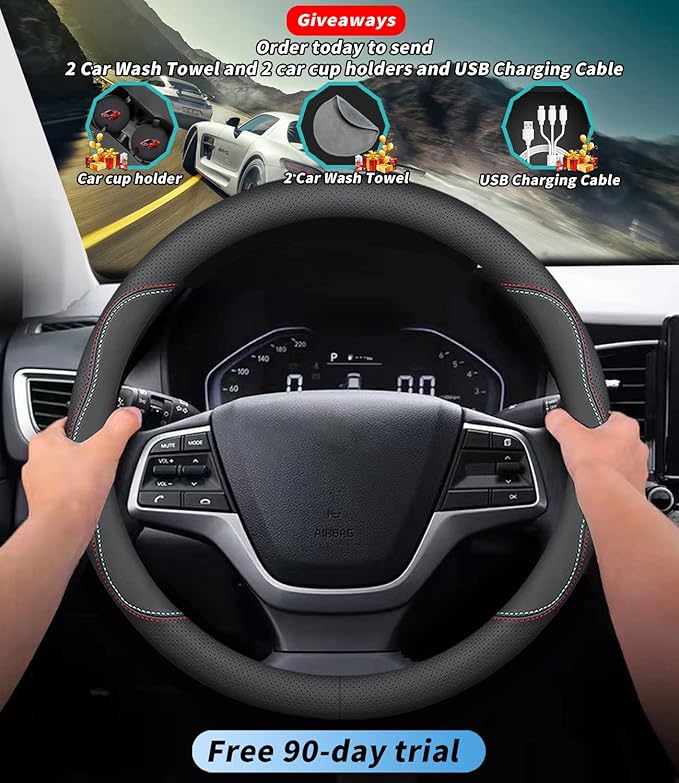 Custom-Fit for Toyota Steering Wheel Cover, Premium Leather Car with Logo, Non-Slip, Breathable, Accessories (A-Style, Toyota)