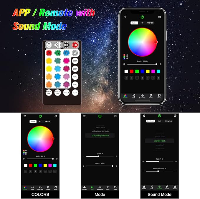 CHINLY 16W 260pcs 0.03in 6.5ft Car Use Bluetooth RGBW LED Fiber Optic Light Starlight Headliner Light Kit APP&Remote Music Mode Optical Fiber +Adapter+Cigarette Lighter for Car/Ceiling