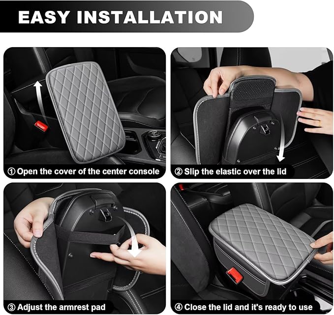 Center Console Cover fit for Toyota Venza Leather Middle Console Cover Pad Cushion Protector Arm Rest Covering Car(Grey)