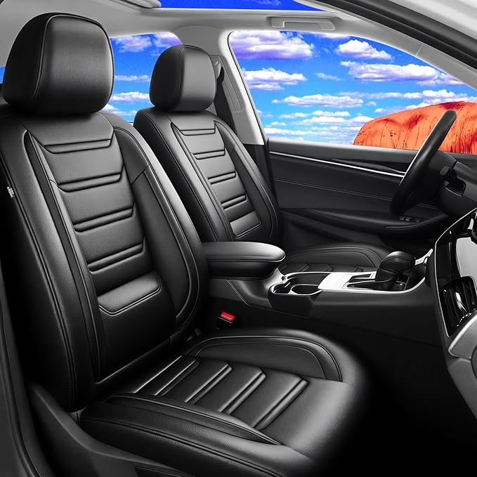 Fit Colorado Car Seat Covers for Select Chevy/Chevrolet Colorado 2015-2026 - Premium Full Coverage Leather, Waterproof & All Weather Breathable Seat Cushion Protector, Full Set, Black