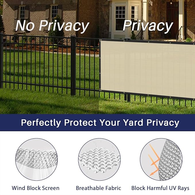 Windscreen4less Privacy Fence Screen Heavy Duty Windscreen Fencing Mesh Fabric Shade Net Cover with Brass Grommtes for Outdoor Wall Garden Yard Pool Deck, 8'x286' Beige