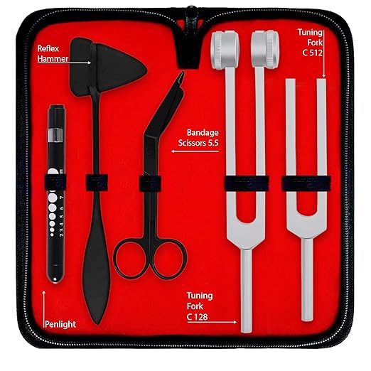 ASA TECHMED Nurse Essentials for Work Starter Kit, Stethoscope, Blood Pressure Monitor, Otoscope, Tuning Forks and More. 18 Pcs Doctor Kit, Nurse Gift (Burgundy)