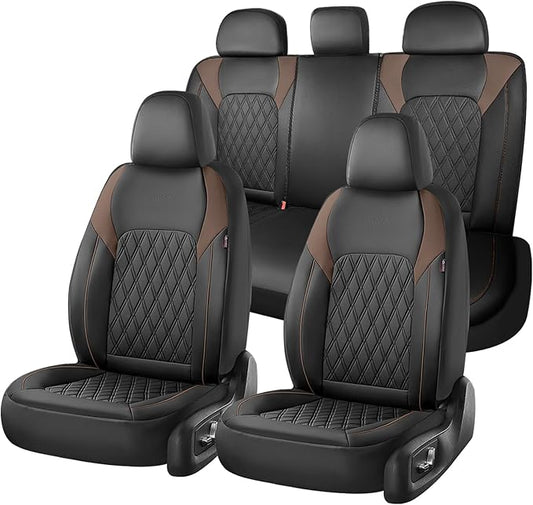 Coverado Leather Seat Covers, Front and Back Seat Covers for Cars, Waterproof Automotive Seat Covers Car Seat Protector Car Seat Cushion Universal Interior Truck Accessories Fit Most Cars Black&Coffee