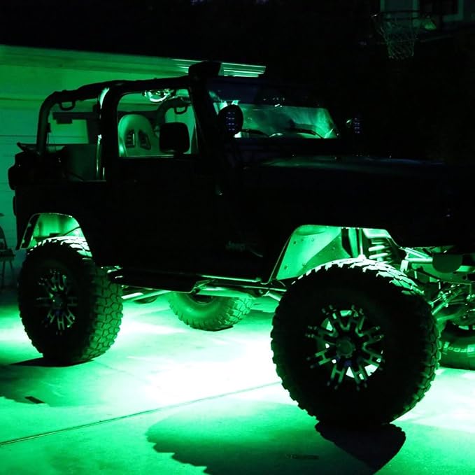 4 Pods LED Rock Lights, Ampper Waterproof LED Neon Underglow Light for Car Truck ATV UTV SUV Offroad Boat Underbody Glow Trail Rig Lamp (Green)