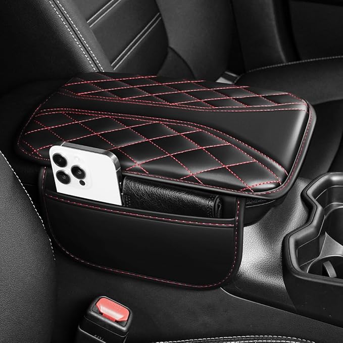Center Console Cover Fit for Corolla Scratch & Wear Resistant Waterproof Middle Console Cover with 2 Storage Bags(Black&Redline)