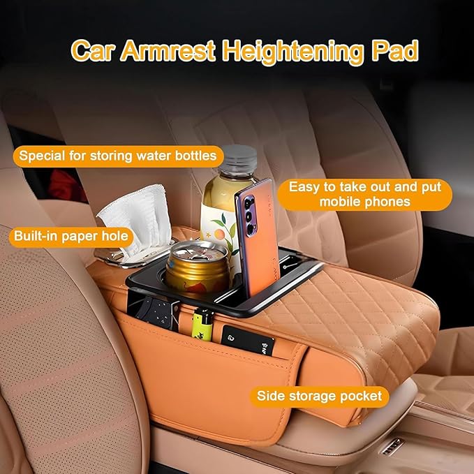 Car Armrest Cushion for Mercedes Benz E-Class W211 2001-2005 2006 2007 2008 2009, Car Center Console Cover Armrest Pad with Cup Holder and Tissue Box, Car Accessories,Beige