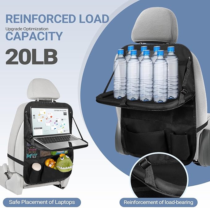 Back Seat Car Organizer with Tablet Holder-2 Pack,6 Storage Pockets Car Storage Organizer with Foldable Food Tray Seat Back Protectors Kids Kick Mats for Travel