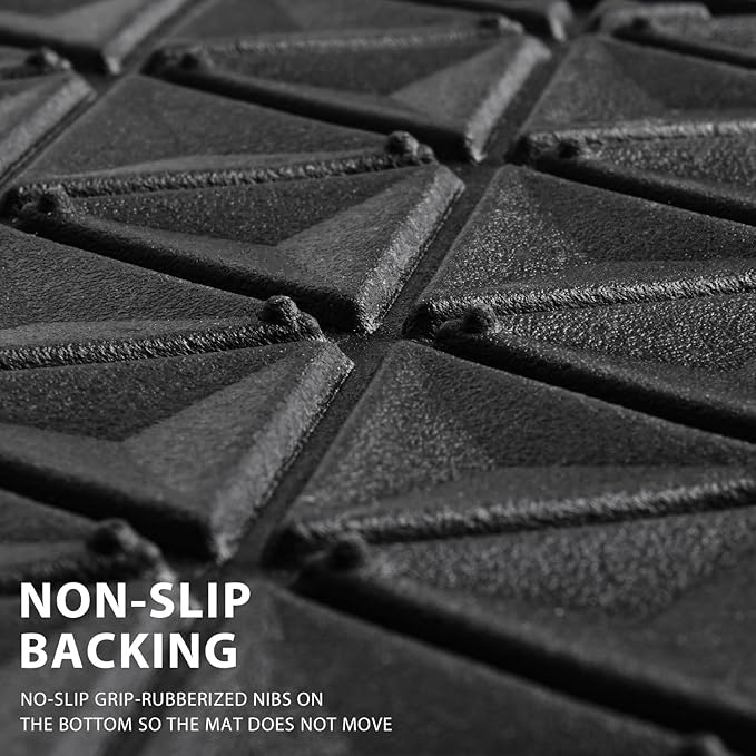 CAR PASS Bling Diamond Car Mats Rubber Floor Mats Full Set Anti-Slip 3D Rhombus Waterproof Trim to Fit Liner Universal Glitter Crystal Sparkly Shining Rhinestone Girl Women SUV Sedan Van, Black Silver