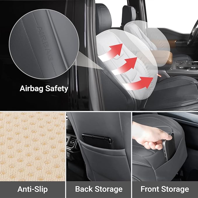 Coverland Custom Fit Car Seat Covers for SUV Compatible with [Fiat 500L, Ford Bronco Sport, Honda Pilot] Premium Water Resistant Leather Non-Slip Interior Protector [Front Dark Gray - Size Chart A17]