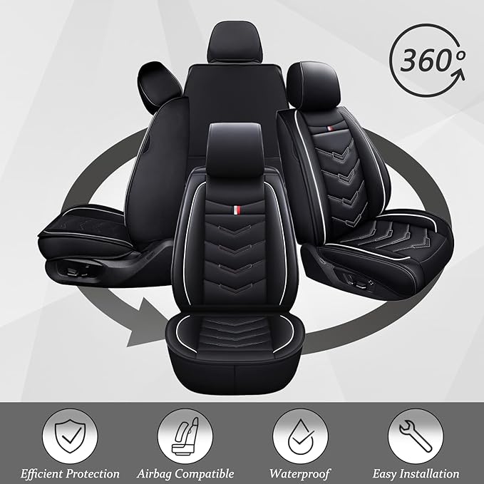 Car Seat Cover for Ford Explorer 2000-2025, Waterproof Durable Compatible Airbag, Premium Leather Seat Protector(2 Seats Luxury,Black White)