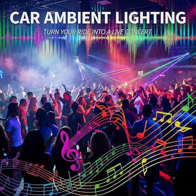 Ambient Lighting Car Led Lights Interior Kit with Wireless APP,43.3 inches Dream Color Acrylic Led Strips Lights for Car, 12V Fiber Optic Music Sync Neon Center Console Dashboard Interior Lights