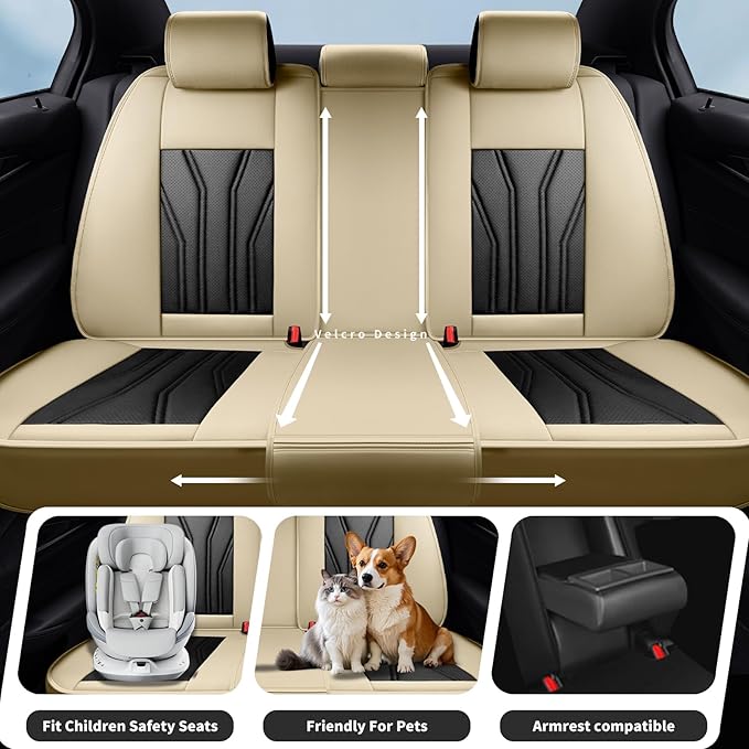 Fit Sentra Car Seat Covers Compatible with Nissan Sentra 2001-2025 2026 - Full Set Premium Leather， Waterproof Breathable， All-Weather Seat Cushion Protecto&Airbag Compatible （Beige & Black