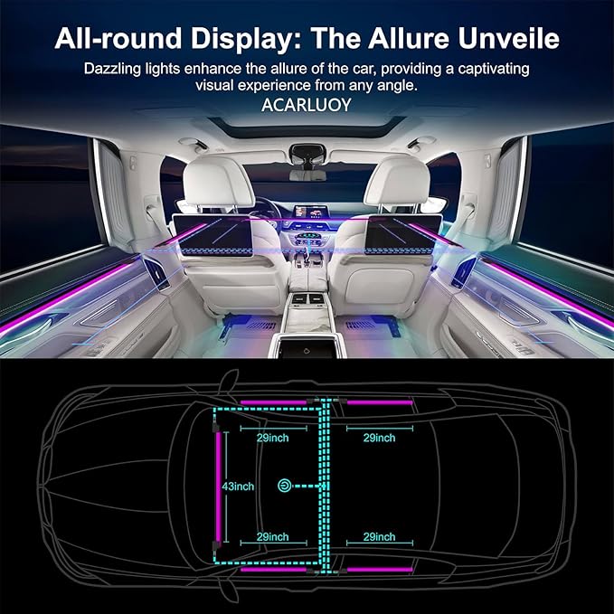 Acrylic Car LED Ambient Light, Fiber Optic Interior Light Strip, 24 Million Types, Ambient Light KKT that Swings with The Melody of Music (RGB Color 22 in 1)