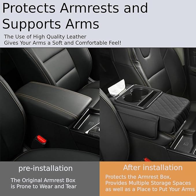 Car Armrest Pad for Toyota RAV4 XA50 RAV 4 2019-2024, PU Leather 5-in-1 Armrest Storage Box Center Console Cover Armrest Cushion Arm Rest Cushion Pads with Cup Holders and Tissue Box, G/Red