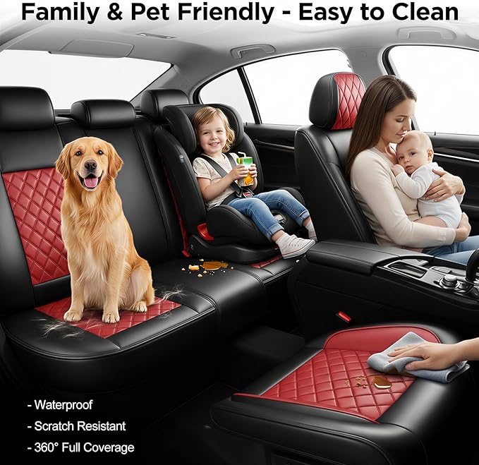 Fit for Santa Cruz Seat Covers Compatible with Hyundai Santa Cruz 2022-2026 - Waterproof Breathable Leather Automotive Seat Cushions Protector,Airbag Compatible,Full Set 5 Seats(Red)