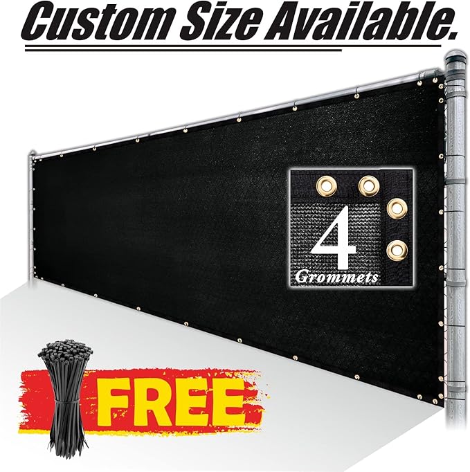 Royal Shade Custom Size 5' x 127' Black Fence Privacy Screen Windscreen Cover Netting Mesh Fabric Cloth - Cable Zip Ties Included (We Make Custom Size)