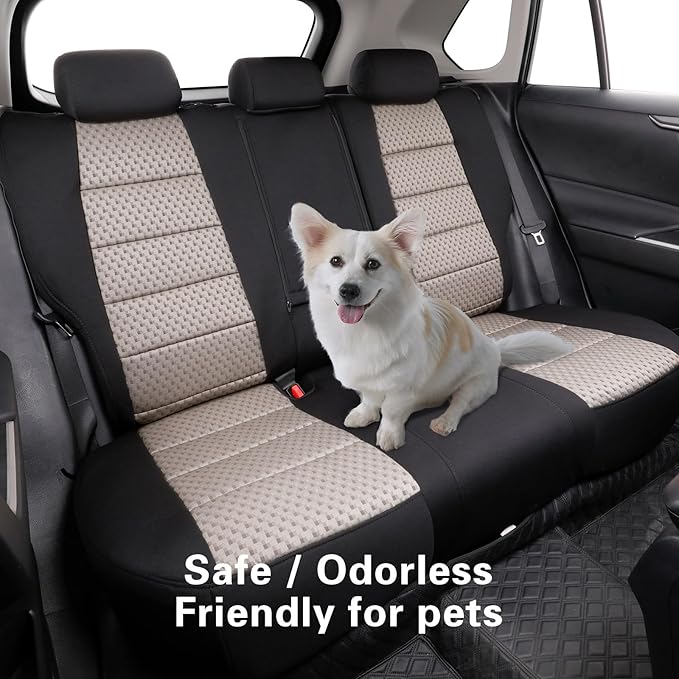 coverdream 2026 Rav4 Seat Covers Custom Fit for 2026 Toyota Rav4 Hybrid (SE,XSE) & PHEV GR Sport SUV,Full Set Polyester Car Seat Protector Black&Beige