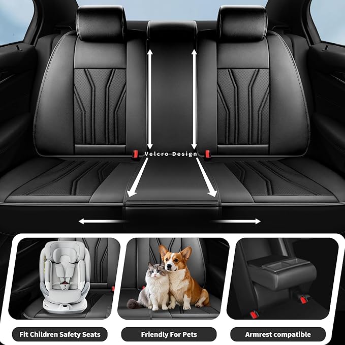 Fit Juke Car Seat Covers Compatible with Nissan Juke 2012-2015 2016 - Premium Leather， Waterproof Breathable， All-Weather Seat Cushion Protecto&Airbag Compatible (2 Front Seat All Black)