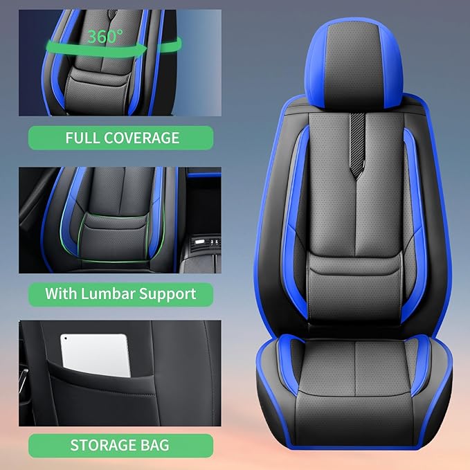 Fit Fj Cruiser Car Seat Covers for Toyota Fj Cruiser 2007-2013 20146 -Upgraded Premium Waterproof & Breathable Leather,Airbag Compatible,All-Weather Seat Cushion Protector,Full Set,Black-Blue