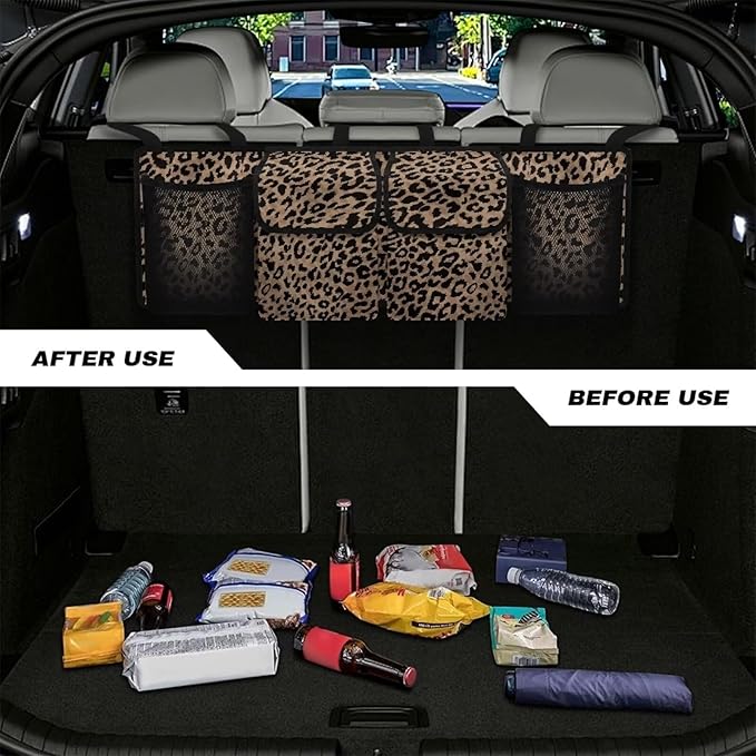 Brown Leopard Print Trunk Organizer Car Women Sturdy Car Organization Waterproof Back of Seat Car Organizer,Easy to Install