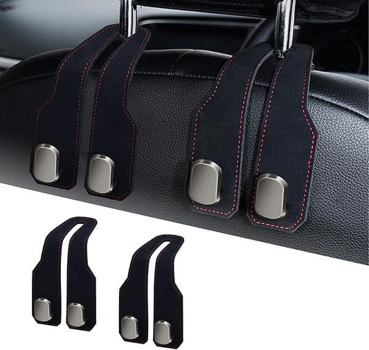 Car Seat Headrest Hooks for Purses and Bags, 2 Pack Bag Purse Holder for Car With Double Metal Hooks, Car Purse Hanger, Headrest Back Seat Handbags Hook Cute Hanging Accessories, Black