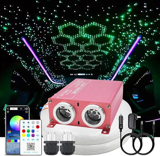 Starlight Headliner Kit, 16W RGBW Dual Head Twinkle & Music Effect, 900pcs (0.03+0.04+0.06in) 9.8ft, Fiber Optic Lights Kit Star Lights for Car Ceiling Home, APP & Remote