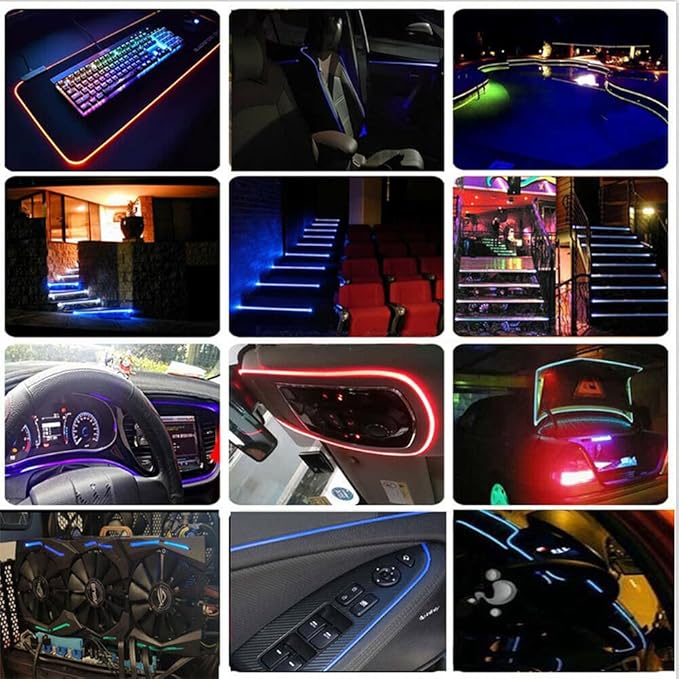 3m/9.8ft 5m/16ft Car Home LED Strip Ambient Light 2mm Plastic Optic Fiber Cable Skirt Tube Kit with 12V LED Light Source Illuminator (Green,3m/9.8ft)