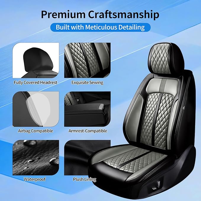 Fit Equinox Car Seat Covers for Select Chevrolet/Chevy Equinox 2007-2026, Premium Full Coverage Leather, Airbag Compatible, Waterproof All Weather Seat Cushion Protector, Full Set, Black+Gray