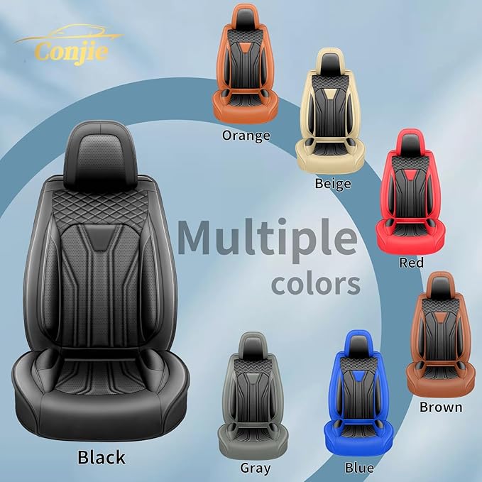 Fit Leaf Car Seat Covers Compatible with Nissan Leaf 2012-2025 2026 - Premium Leather， Waterproof Breathable， All-Weather Seat Cushion Protecto&Airbag Compatible (2 Front Seat All Black)