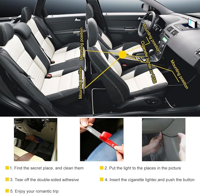povtii Car Led Interior Lights, RBG 48 LED Multicolor Music Auto Interior Strip Light with Remote Control, Waterproof Lighting Lamp Kit Under Dash with Charger, Car Accessories (Cigarette Lighter)
