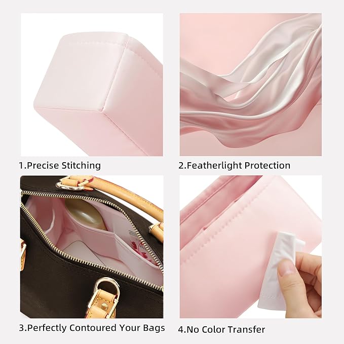 DGAZ Silk Purse Organizer Insert Fits LV Speedy 16/20/25/30/35/45 bags，Silky Smooth Bag Organizer，Luxury Handbag & Tote Shaper（Pink，SP25）