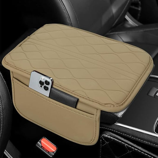 Leopard Cheetah Print African Animal Hunting Auto Center Console Armrest Pad, Car Center Console Cover, Auto Accessories Soft Comfort Armrest Cover Cushion Mat for Most Cars (Beige-K3)