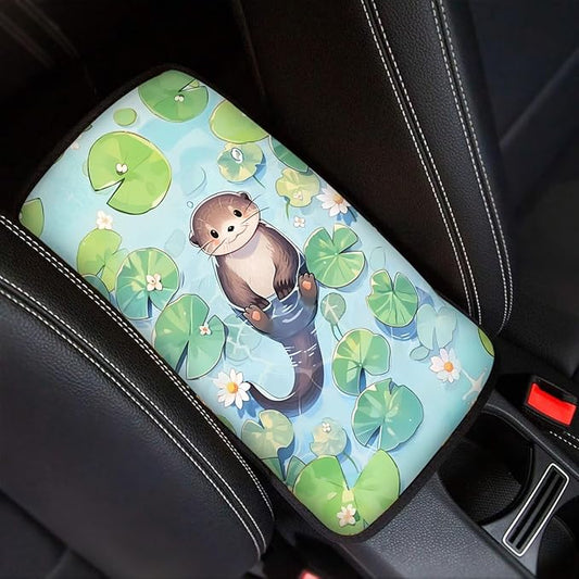 Water Sloth Auto Armrest Seat Box Cover Dust-Proof Car Center Console Armrest Cushion Cover Pad Protector Decorative Cute Sloth Car Accessories for Most Vehicle SUV