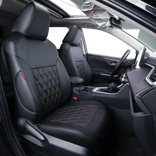 coverdream Custom Seat Covers Compatible with Select Toyota RAV4 Hybrid 2016 2017 2018 Models - Leatherette (Red/Black,Full Set)