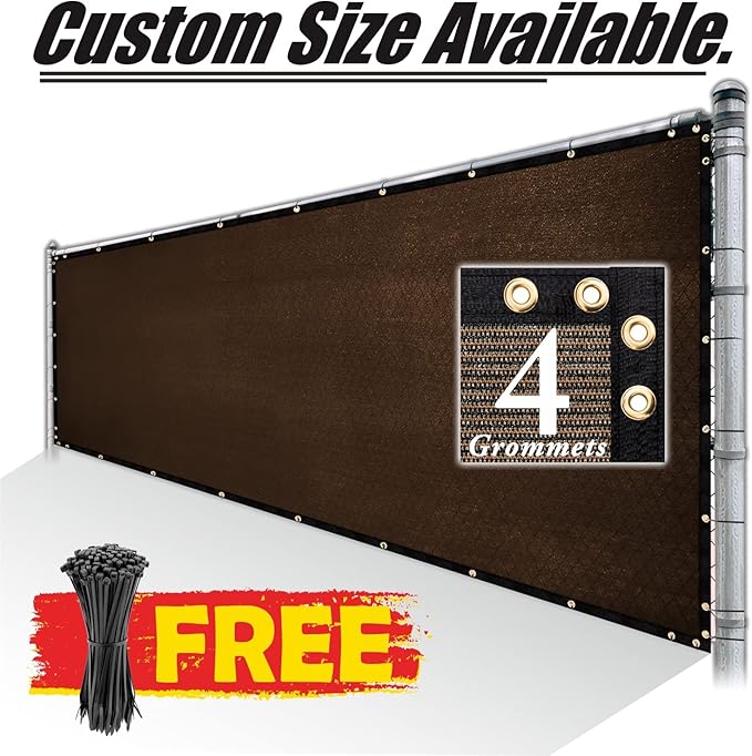 Royal Shade Custom Size 6' x 21' Brown Fence Privacy Screen Windscreen Cover Netting Mesh Fabric Cloth - Cable Zip Ties Included (We Make Custom Size)