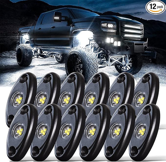 White Rock Lights,LEDMIRCY High Power Underbody Pure White LED Rock Lights 12PCS for UTV Trucks Off Road ZRZ Auto Car Boat ATV SUV Waterproof High Power Neon Trail Rig Light Shockproof