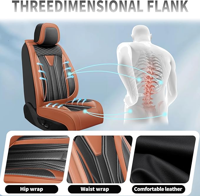 Fit Versa Car Seat Covers Compatible with Nissan Versa 2008-2025 2026 - Full Set Premium Leather， Waterproof Breathable， All-Weather Seat Cushion Protecto&Airbag Compatible（Brown & Black