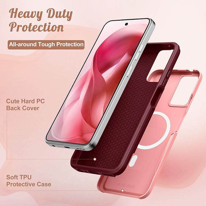 for Moto G 5G 2024 Case - Compatible with MagSafe Women Girls Cute Magnetic Protective Phone Cover Girly Kawaii Flower Blossom Heavy Duty Shockproof Design for Motorola Moto G 5G 2024 Cases