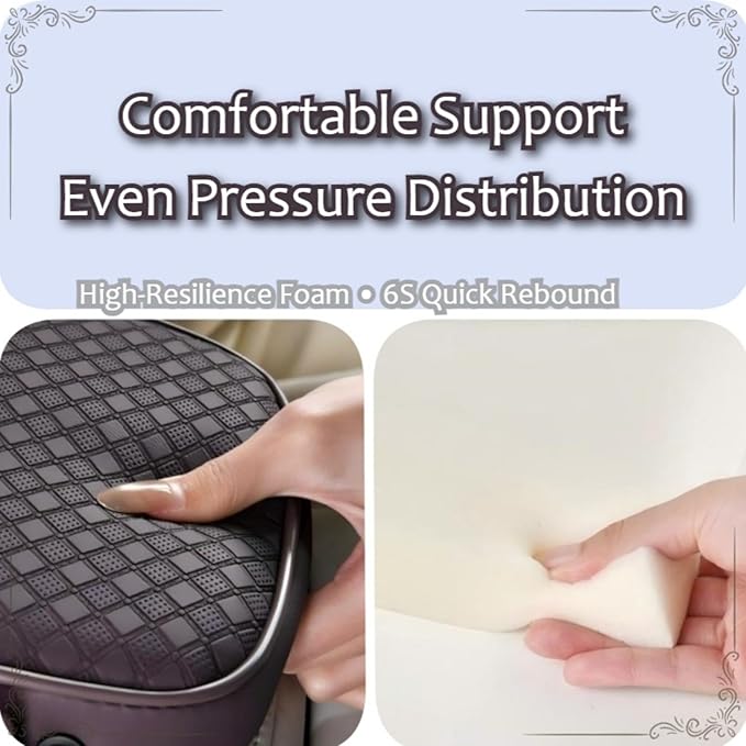 2026 Upgraded Car Center Console Cushion with 30w USB& Type-C Charging Ports, Leather Car Armrest Pad Cover, Interior Accessories for Most Vehicles (Classic Flat Version, Black)