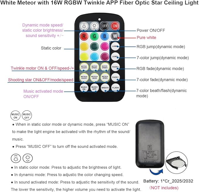 AKEPO Small Size 16W RGBW APP Twinkle Shooting Star Fiber Optic Lights, Music Activated 450pcs 0.03in 9.8ft/3m Optical Fiber Star Ceiling Light Kit for Car Starlight Headliner/Home