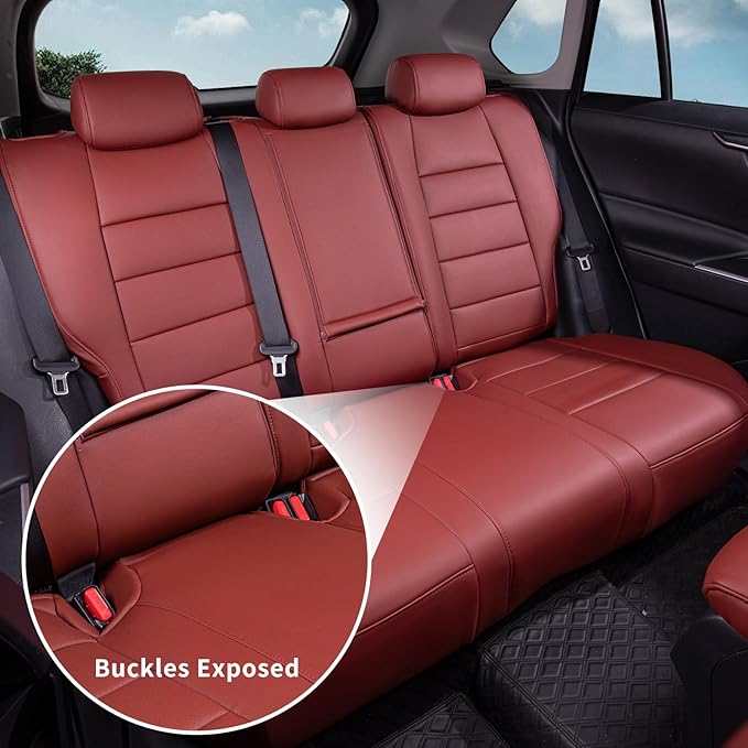 coverdream 2026 Rav4 Seat Covers Custom Fit for 2026 Toyota Rav4 Hybrid (Woodland/Limited) SUV,Full Set Luxury Waterproof Leather Car Seat Protector Wine Red