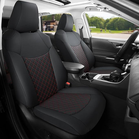 GIANT PANDA Customized Full Set Car Seat Covers Fit for Toyota Rav4 2019 2020 2021 2022 2023 2024 2025 Rav 4 XLE,LE, XLE Premium,Limited(Non-Hybrid & Adventure,TRD-Off),Front & Rear/Back (Black+Red)