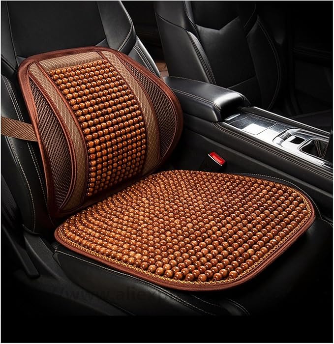 Car Seat Chair Back Cushion for Toyota RAV4 Prime 2025, Wooden Beads Ventilate Mesh Lumbar Brace Strong Durable Relieve Fatigue Summer Interior Accessories,B-Seat pad