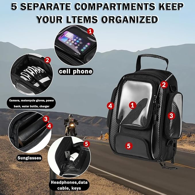 Motorcycle Tank Bag for Harley Davidson Street Bob, Strong Magnetic Waterproof Oxford Black Motorbike Quick Release Pannier Bag